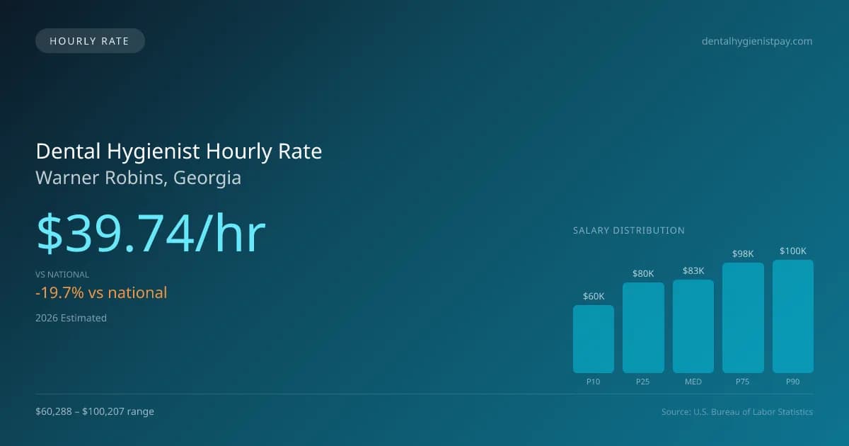 Dental Hygienist Hourly Rate in Warner Robins, GA — 2026 est., based on 2025 BLS