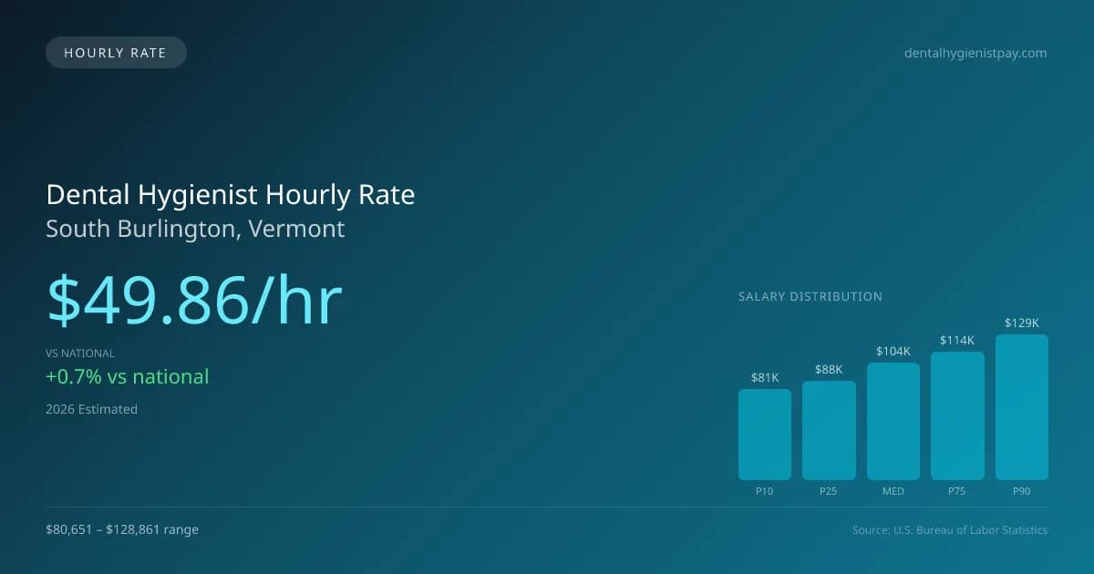 Dental Hygienist Hourly Rate in South Burlington, VT — 2026 est., based on 2025 BLS