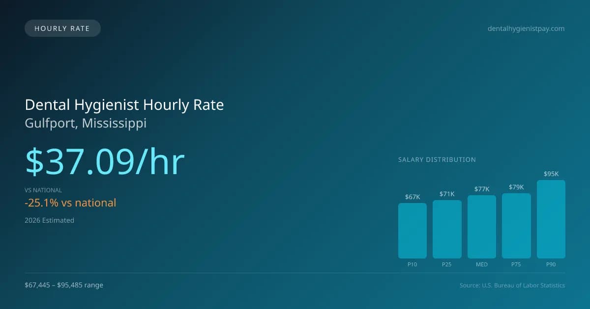 Dental Hygienist Hourly Rate in Gulfport, MS — 2026 est., based on 2025 BLS