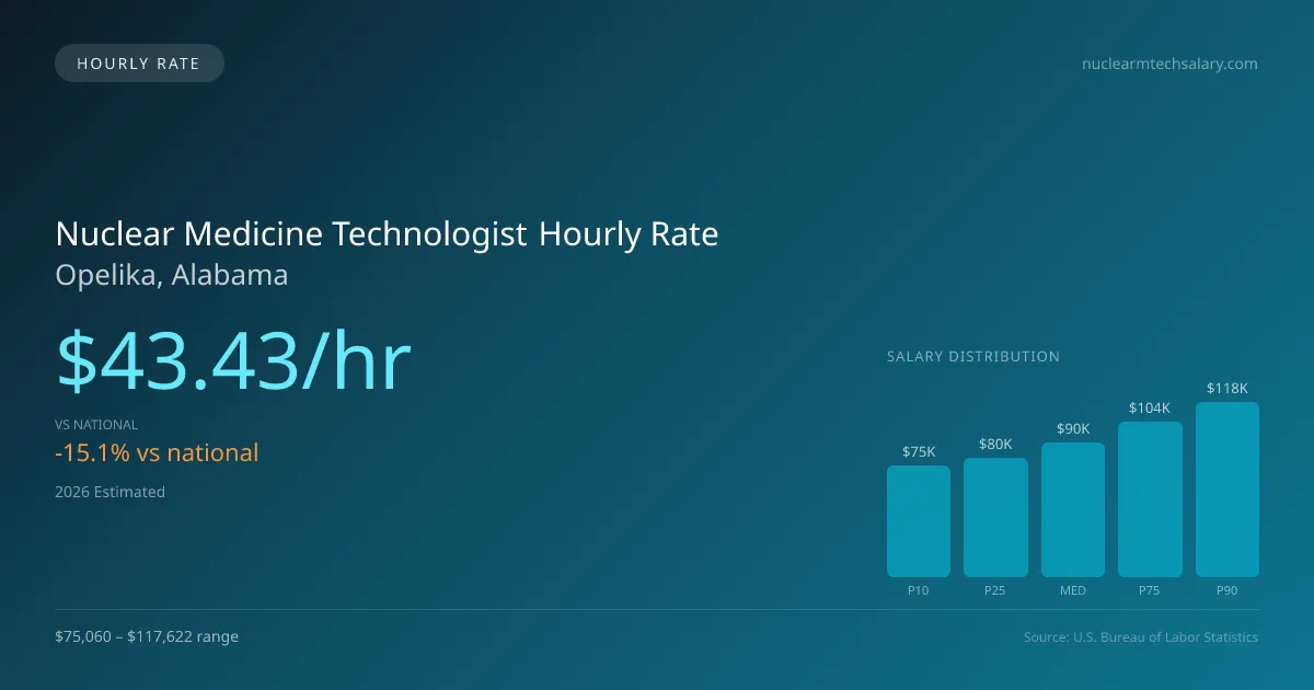 Nuclear Medicine Technologist Hourly Rate in Opelika, AL — 2026 est., based on 2025 BLS